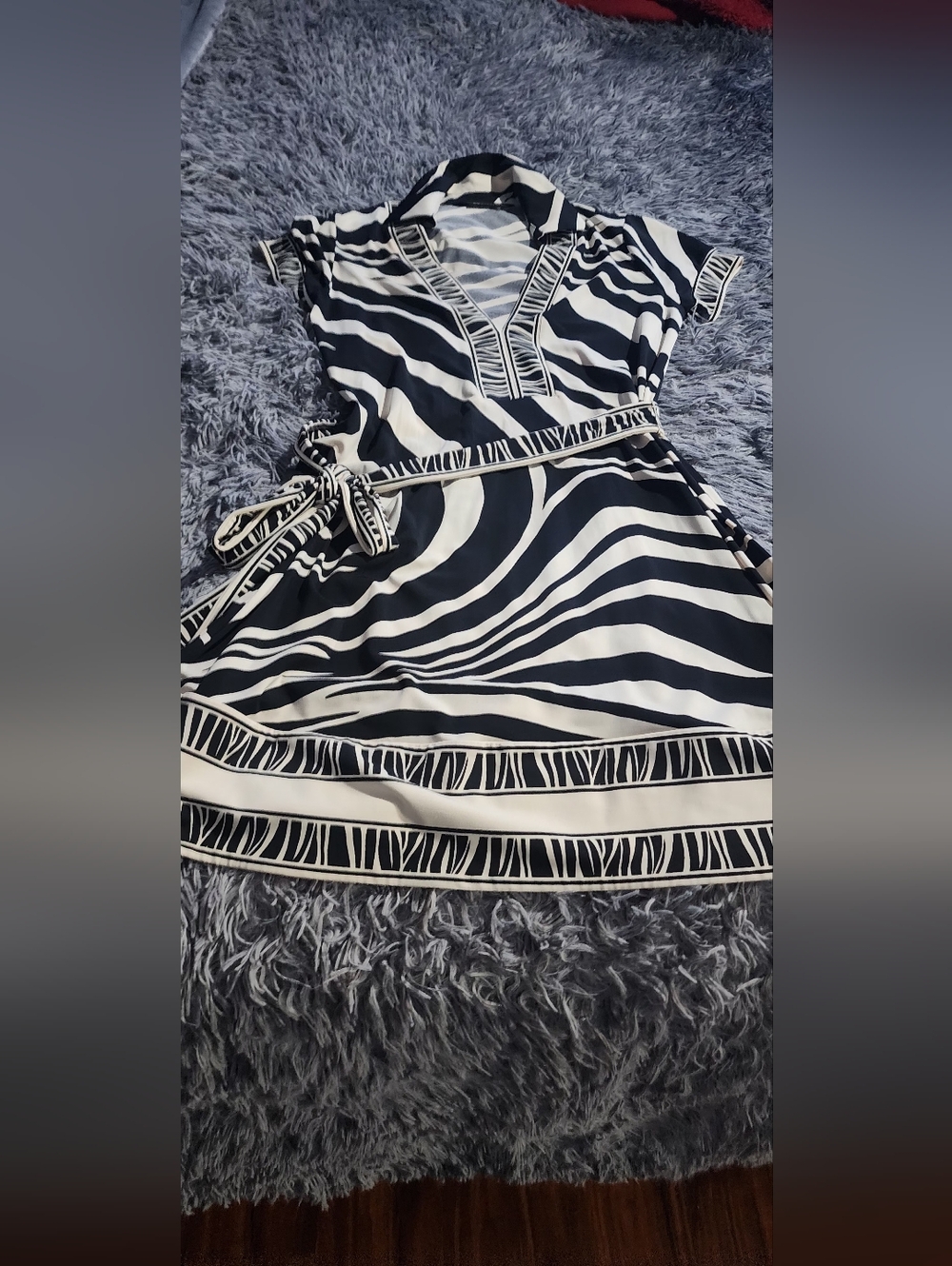 BCBGMaxAzria Black and White Zebra-Print Wrap Midi Dress
